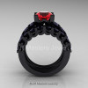 Modern Vintage 14K Black Gold 3.0 Ct Ruby Black Diamond Designer Wedding Ring Bridal Set R142S-14KBGBDR-2
