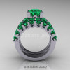 Modern Vintage 14K White Gold 3.0 Ct Emerald Designer Wedding Ring Bridal Set R142S-14KWGEM-2