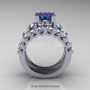 Modern Vintage 14K White Gold 3.0 Ct Alexandrite White Sapphire Designer Wedding Ring Bridal Set R142S-14KWGWSAL-2