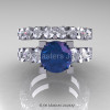 Modern Vintage 14K White Gold 3.0 Ct Alexandrite White Sapphire Designer Wedding Ring Bridal Set R142S-14KWGWSAL-3