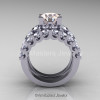 Modern Vintage 14K White Gold 3.0 Ct Morganite White Sapphire Designer Wedding Ring Bridal Set R142S-14KWGWSMO-2