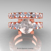 Modern Vintage 14K Rose Gold 3.0 Ct Morganite White Sapphire Designer Wedding Ring Bridal Set R142S-14KRGWSMO-3