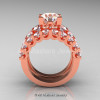 Modern Vintage 14K Rose Gold 3.0 Ct Morganite White Sapphire Designer Wedding Ring Bridal Set R142S-14KRGWSMO-2