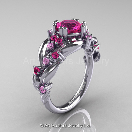 Nature Classic 14K White Gold 1.0 Ct Pink Sapphire Leaf and Vine Engagement Ring R340-14KWGPS-1