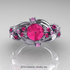 Nature Classic 14K White Gold 1.0 Ct Pink Sapphire Leaf and Vine Engagement Ring R340-14KWGPS-2