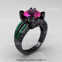 Modern Vintage 14K Black Gold 3.0 Carat Pink Sapphire Emerald Solitaire Ring R102-14KBGEMPS-1