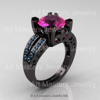 Modern Vintage 14K Black Gold 3.0 Carat Pink Sapphire Aquamarine Solitaire Ring R102-14KBGAQPS-1