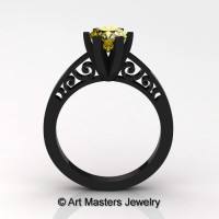 14K Black Gold New Fashion Gorgeous Solitaire 1.0 Carat Yellow Sapphire Bridal Wedding Ring Engagement Ring R26N-14KBGYS-1