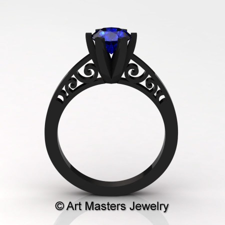 14K Black Gold New Fashion Gorgeous Solitaire 1.0 Carat Blue Sapphire Bridal Wedding Ring Engagement Ring R26N-14KBGBS-1