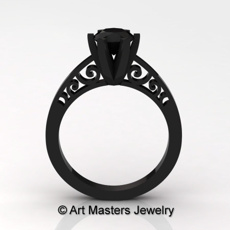 14K Black Gold New Fashion Gorgeous Solitaire 1.0 Carat Black Moissanite Bridal Wedding Ring Engagement Ring R26N-14KBGBM-1