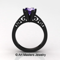 14K Black Gold New Fashion Gorgeous Solitaire 1.0 Carat Amethyst Bridal Wedding Ring Engagement Ring R26N-14KBGAM-1