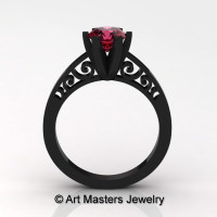 14K Black Gold New Fashion Gorgeous Solitaire 1.0 Carat Raspberry Red Garnet Bridal Wedding Ring Engagement Ring R26N-14KBGRR-1