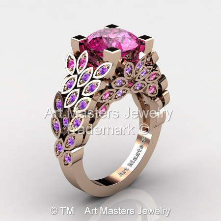 Art Masters Nature Inspired 14K Rose Gold 3.0 Ct Pink Sapphire Amethyst Engagement Ring Wedding Ring R299-14KYGAMMPS-1