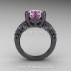 Modern Vintage 14K Gray Gold 3.0 Carat Light Pink Sapphire Solitaire and Wedding Ring Bridal Set R102S-14KGGLPS-3