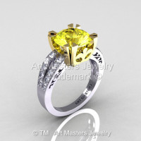 Modern Vintage 14K Two Tone Gold 3.0 Carat Yellow and White Diamond Solitaire Ring R102-14KTTGDYD-1