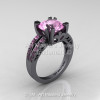 Modern Vintage 14K Gray Gold 3.0 Carat Light Pink Sapphire Solitaire and Wedding Ring Bridal Set R102S-14KGGLPS-2