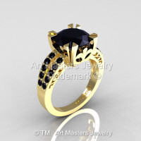 Modern Vintage 14K Yellow Gold 3.0 Carat Black Diamond Solitaire Ring R102-14KYGBDD-1