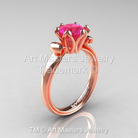 Modern Antique 14K Rose Gold 1.5 Carat Pink Sapphire Solitaire Engagement Ring AR127-14KRGPS-1