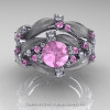 Nature Classic 14K White Gold 1.0 Ct Light Pink Sapphire Diamond Leaf and Vine Engagement Ring Wedding Band Set R340SS-14KWGDLPS-2