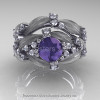 Nature Classic 14K White Gold 1.0 Ct Alexandrite Diamond Leaf and Vine Engagement Ring Wedding Band Set R340SS-14KWGDAL-2