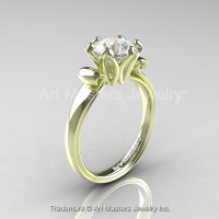 Modern Antique 14K Green Gold 1.5 Carat White Sapphire Solitaire Engagement Ring AR127-14KGRGWS-1