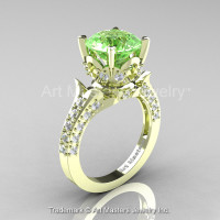 Classic French 14K Green Gold 3.0 Ct Green Topaz Diamond Solitaire Wedding Ring R401-14KGRGDGT-1