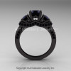 French 14K Black Gold Three Stone Black Diamond Wedding Ring Engagement Ring R182-14KBGBD-2
