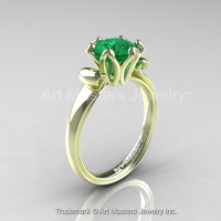 Modern Antique 14K Green Gold 1.5 Carat Emerald Solitaire Engagement Ring AR127-14KGRGEM-1