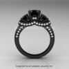 French 14K Black Gold Three Stone Black White Diamond Wedding Ring Engagement Ring R182-14KBGDBD-2