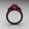 French 14K Black Gold Three Stone Rubies Wedding Ring Engagement Ring R182-14KBGR-2