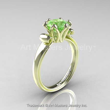 Modern Antique 14K Green Gold 1.5 Carat Green Topaz Solitaire Engagement Ring AR127-14KGRGGT-1