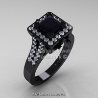 Art Masters French 14K Black Gold 1.0 Ct Black and White Diamond Engagement Ring R215-14KBGDBD-1