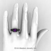 Modern 14K Matte Black Gold 1.0 CT Amethyst Engagement Ring Wedding Ring R36N-14KMBGAM-4