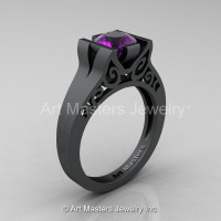 Modern 14K Matte Black Gold 1.0 CT Amethyst Engagement Ring Wedding Ring R36N-14KMBGAM-1