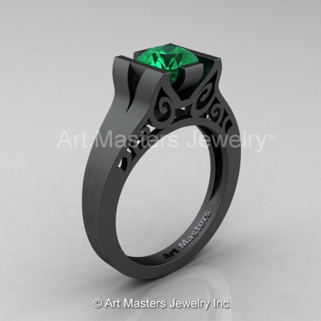 Modern Classic 14K Matte Black Gold 1.0 CT Emerald Engagement Ring Wedding Ring R36N-14KMBGEM-1