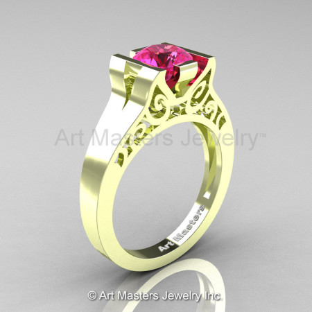 Modern Classic 14K Green Gold 1.0 CT Pink Sapphire Engagement Ring Wedding Ring R36N-14KGGPS-1