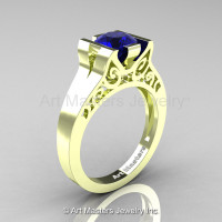Modern Classic 14K Green Gold 1.0 CT Blue Sapphire Engagement Ring Wedding Ring R36N-14KGGBS-1