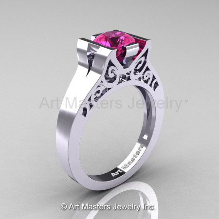 Modern Classic 14K White Gold 1.0 CT Pink Sapphire Engagement Ring Wedding Ring R36N-14KWGPS-1