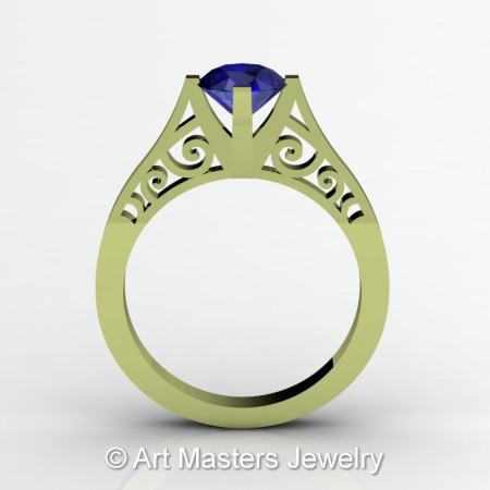 14K Green Gold New Fashion Design Solitaire 1.0 CT Blue Sapphire Bridal Wedding Ring Engagement Ring R26A-14KGGBS-1