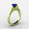 14K Green Gold New Fashion Design Solitaire 1.0 CT Blue Sapphire Bridal Wedding Ring Engagement Ring R26A-14KGGBS-2