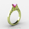 14K Green Gold New Fashion Design Solitaire 1.0 CT Pink Sapphire Bridal Wedding Ring Engagement Ring R26A-14KGGPS-2