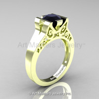 Modern Classic 14K Green Gold 1.0 CT Black Diamond Engagement Ring Wedding Ring R36N-14KGGBD-1