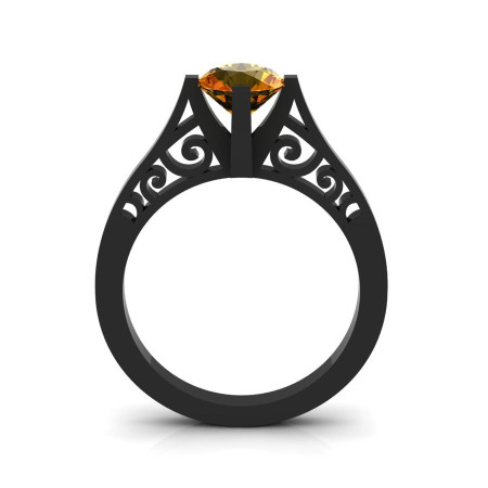 14K Black Gold New Fashion Design Solitaire 1.0 CT Citrine Bridal Wedding Ring Engagement Ring R26A-14KBGCI-1