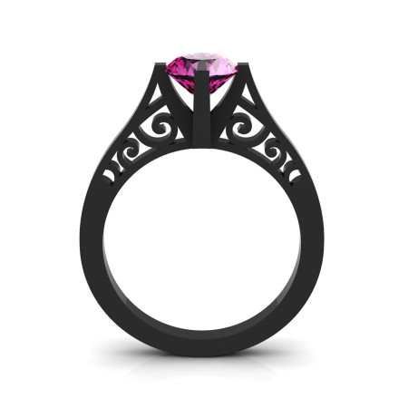 14K Black Gold New Fashion Design Solitaire 1.0 CT Pink Sapphire Bridal Wedding Ring Engagement Ring R26A-14KBGPS-1