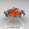 Nature Classic 14K White Gold 1.0 Ct Orange and Yellow Sapphire Leaf and Vine Engagement Ring R340-14KWGYOS-2