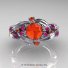 Nature Classic 14K White Gold 1.0 Ct Orange and Pink Sapphire Leaf and Vine Engagement Ring R340-14KWGPSOS-2
