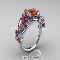 Nature Classic 14K White Gold 1.0 Ct Orange and Pink Sapphire Leaf and Vine Engagement Ring R340-14KWGPSOS-1