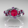 Nature Classic 14K White Gold 1.0 Ct Rose Ruby Lilac Amethyst Leaf and Vine Engagement Ring R340-14KWGLAMRR-2