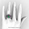 Nature Classic 14K White Gold 1.0 Ct Emerald Pink Sapphire Leaf and Vine Engagement Ring Wedding Band Set R340S-14KWGPSEM-3