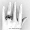 Nature Classic 14K White Gold 1.0 Ct Black Diamond Yellow Sapphire Leaf and Vine Engagement Ring Wedding Band Set R340S-14KWGYSBD-3